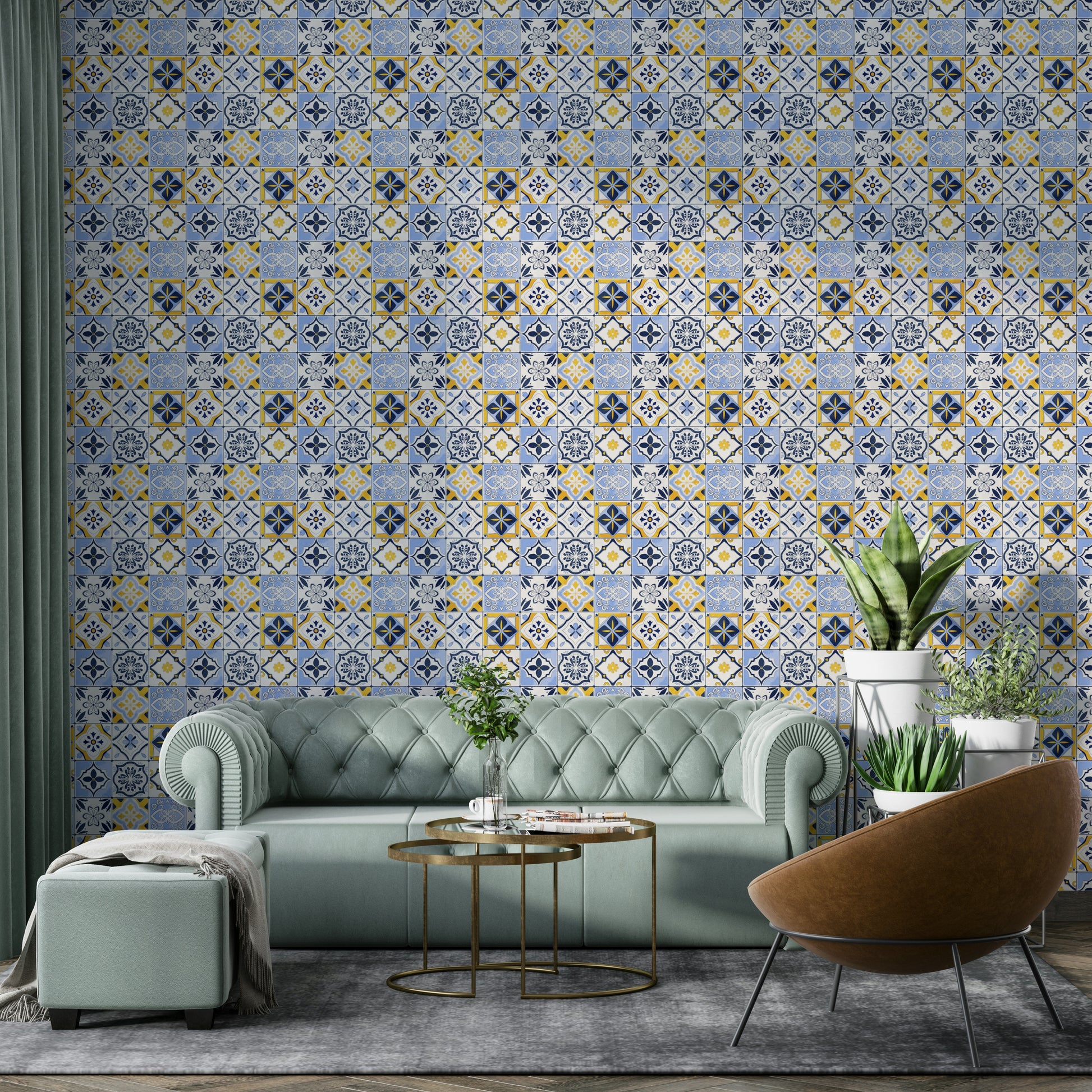 Traditional mosaic print wallpaper for room

