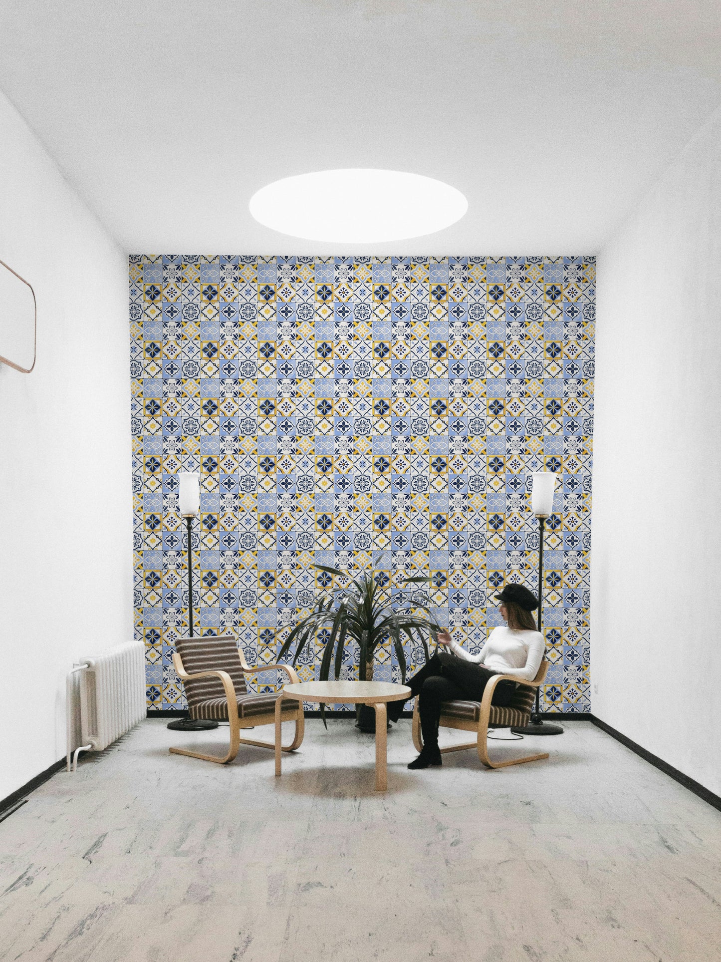 Classic Spanish tile wallpaper for decor

