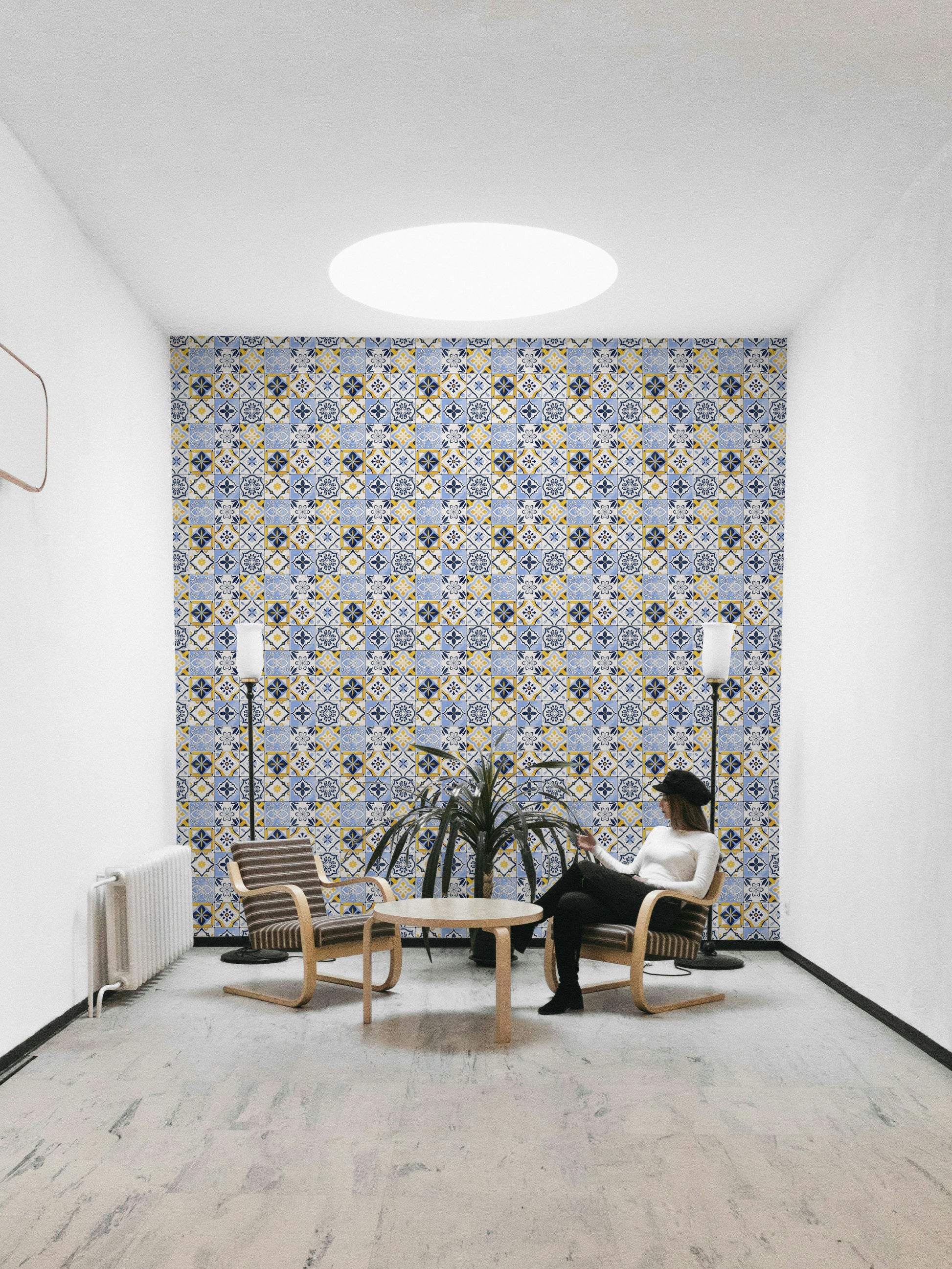 Classic Spanish tile wallpaper for decor

