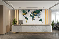 Beautiful green and blue world map wall art

