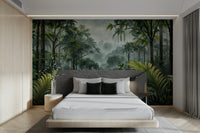 Deep green tropical forest wall mural

