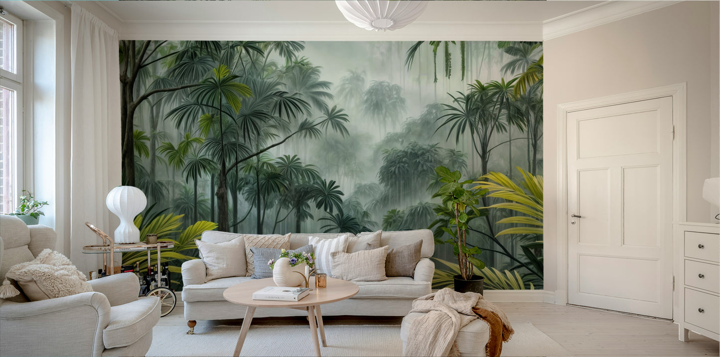 Moody tropical jungle mural design

