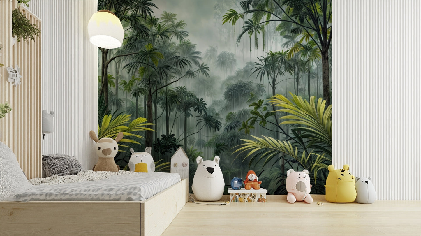 Tropical forest with mist wall art

