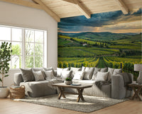 Sunset over Tuscan hills mural


