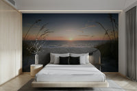 Calm sea mural with sandy walkway

