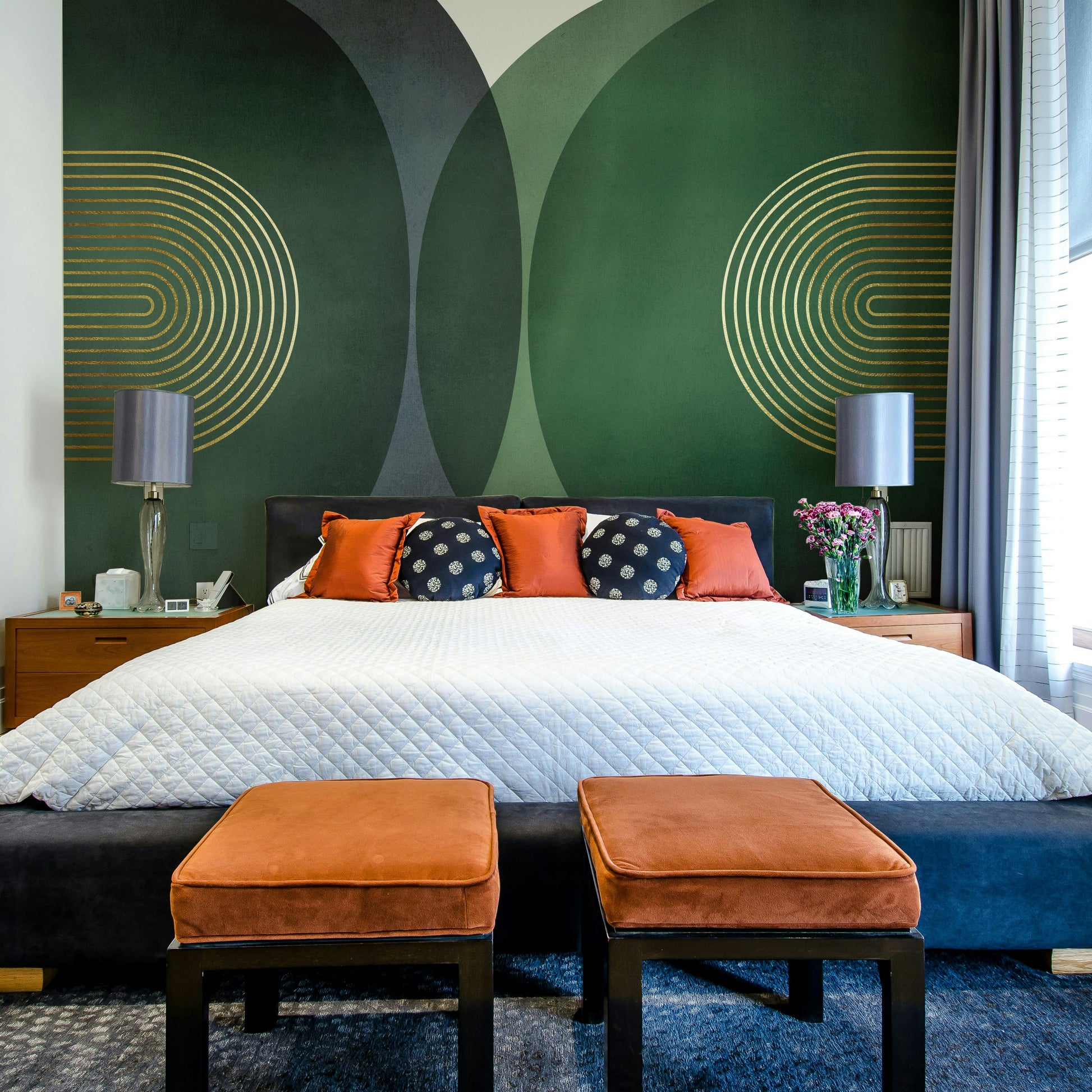 Bold mid-century patterns in mural format

