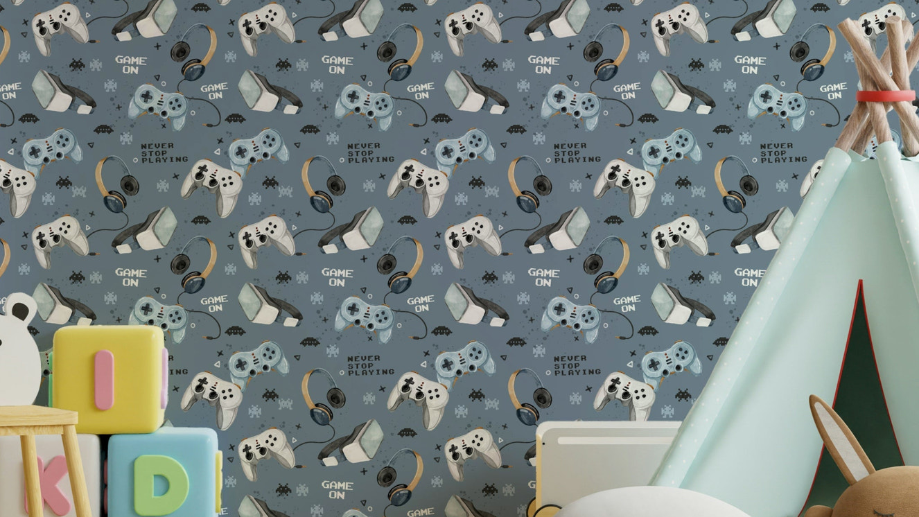 Playful blue gamer wallpaper idea

