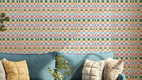 Multicolored funky woven check jewel jungle wallpaper for vibrant spaces


