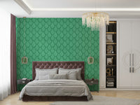 Scallop green leaf wallpaper with rich jungle jewel accents

