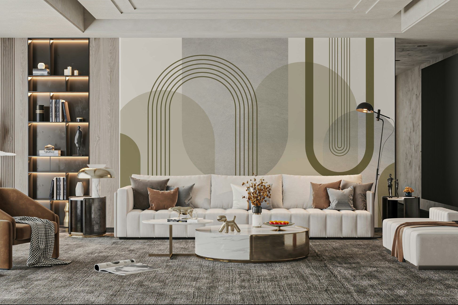 Artistic mid-century abstraction mural for modern interiors

