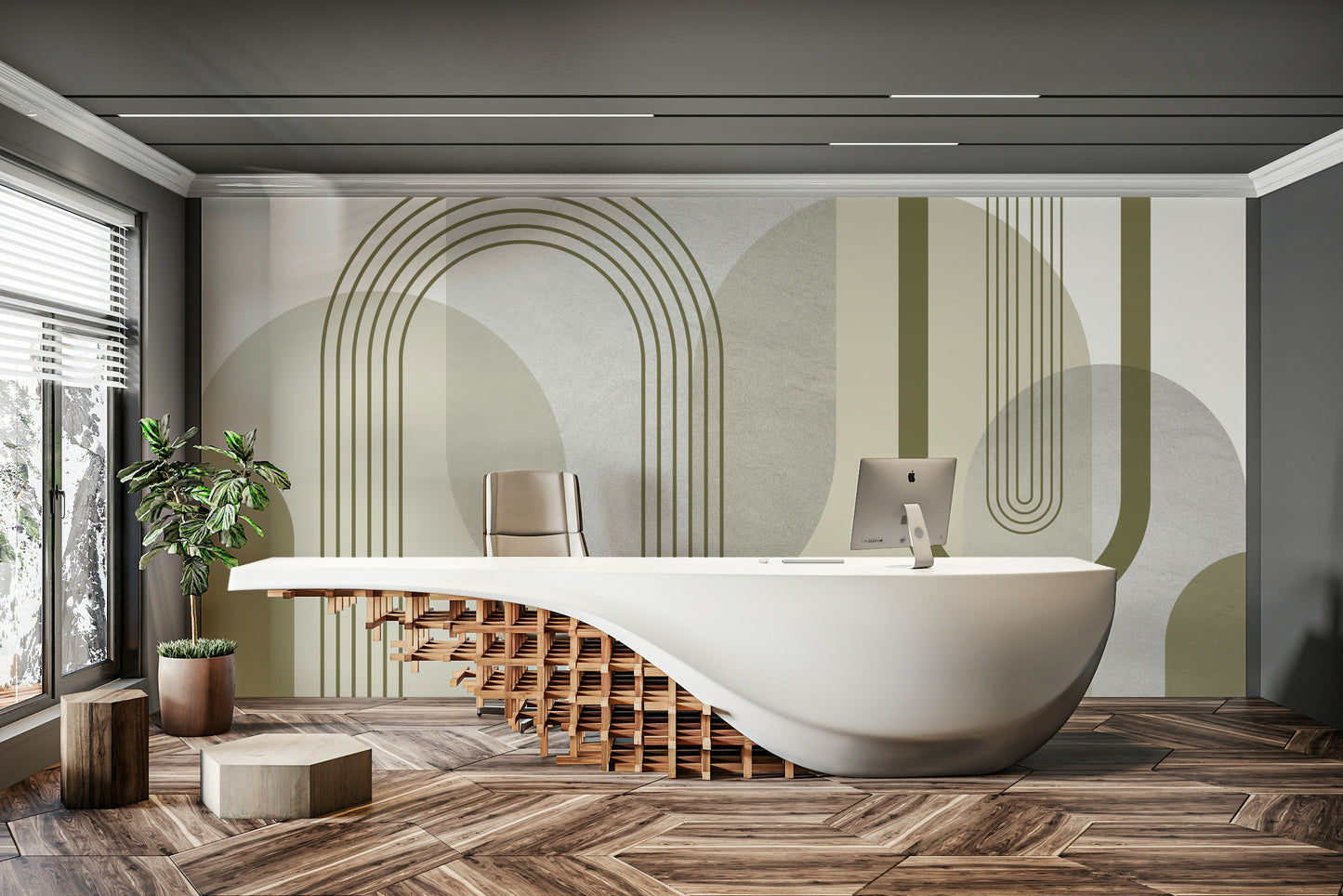 Bold mid-century modern abstraction wall mural design

