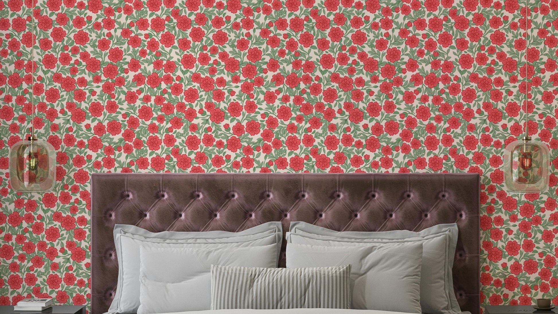 Soft pink ditsy floral wallpaper for charming room decor

