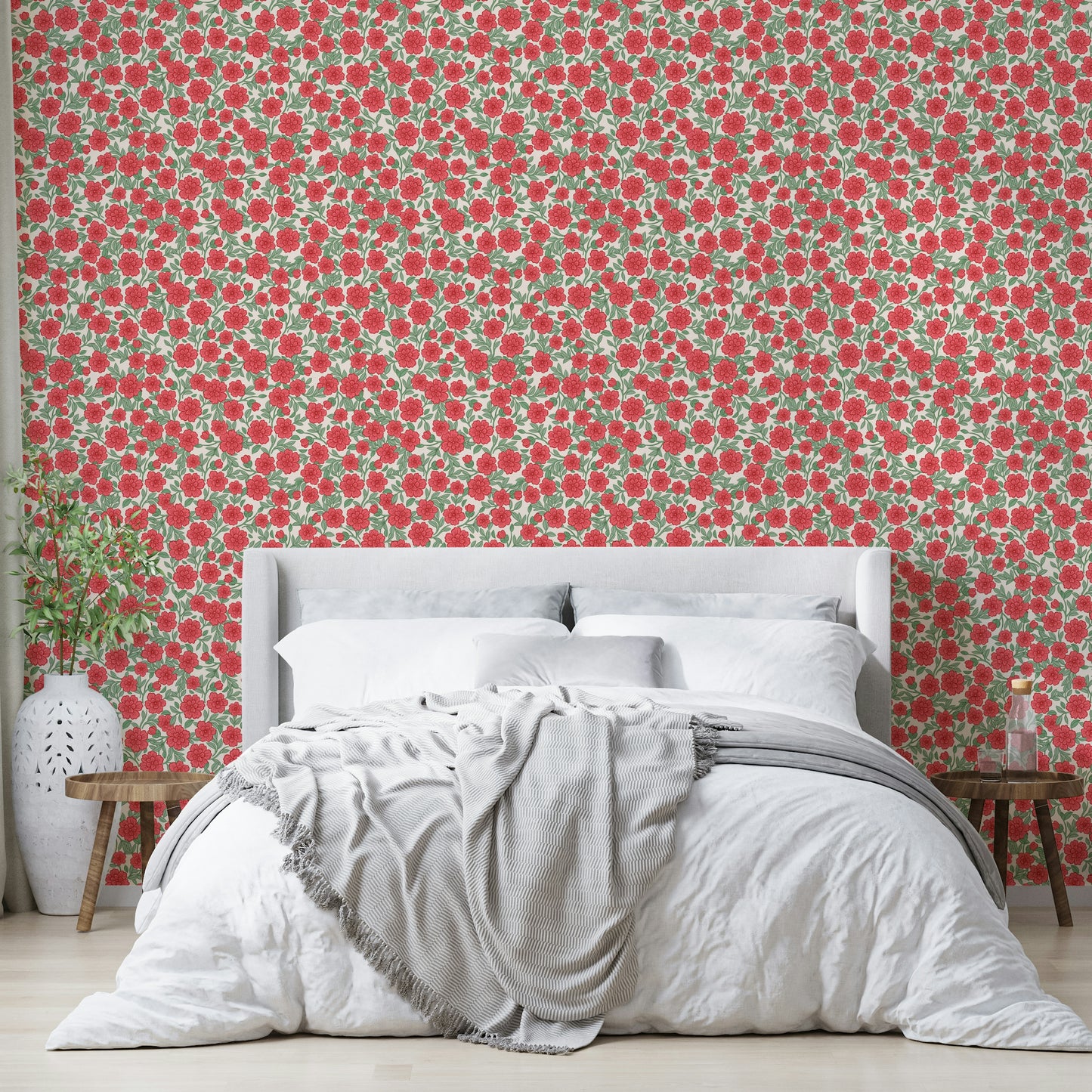 Subtle pink ditsy floral wallpaper for a cozy atmosphere

