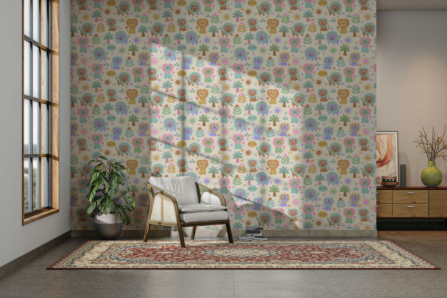 Cute little lion wallpaper for playful room decor

