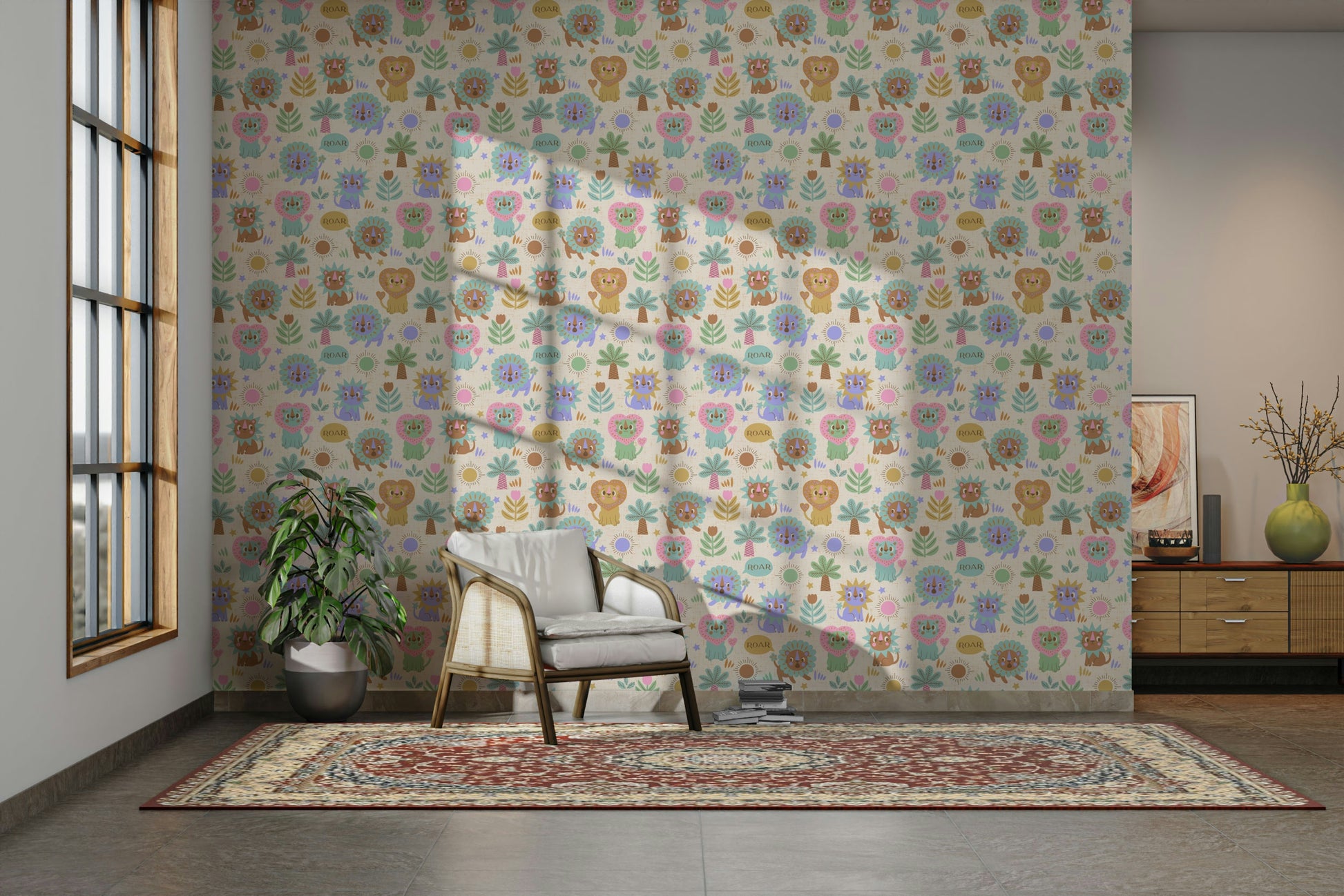 Cute little lion wallpaper for playful room decor

