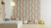 Decorative red and green stripes with cherry print wallpaper

