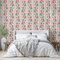 Decorative merry cherry design on stripe wallpaper

