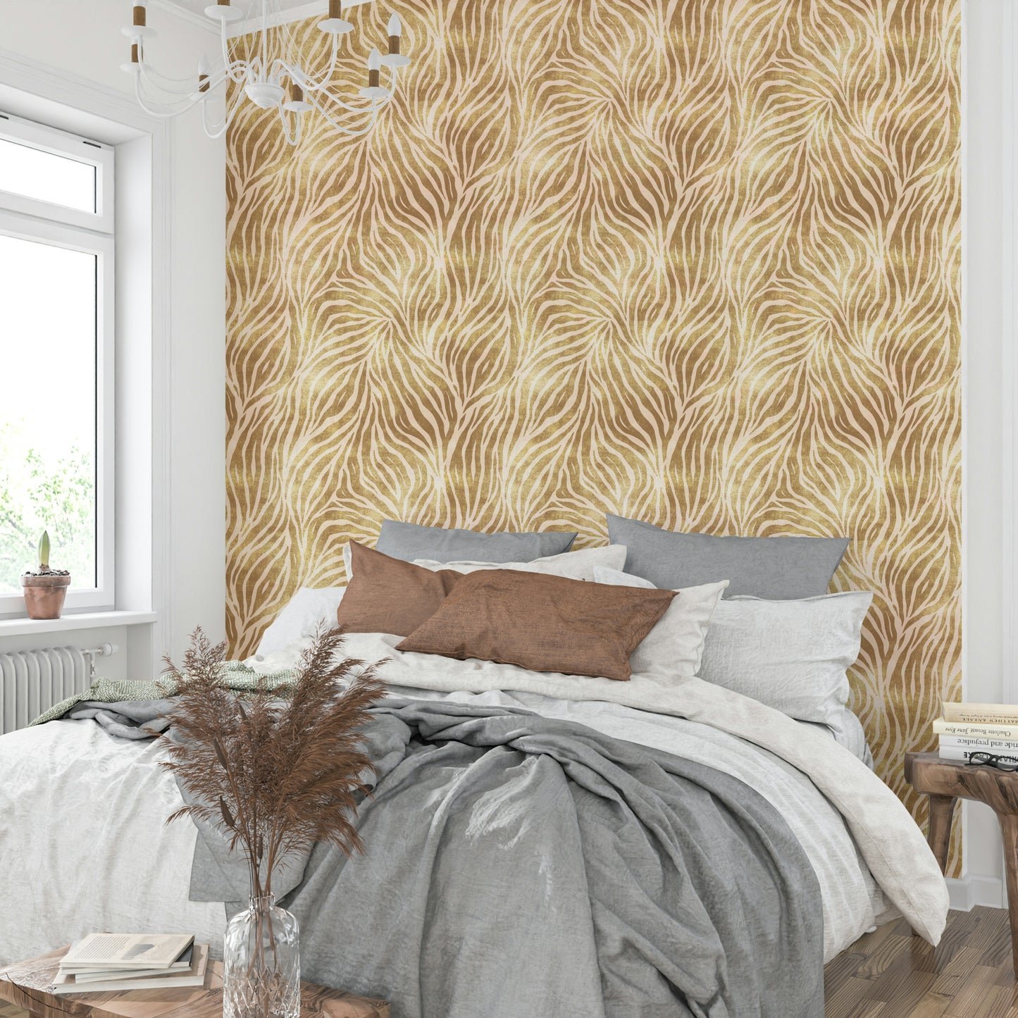 Textured Gold Zebra Print Wallpaper⁠
