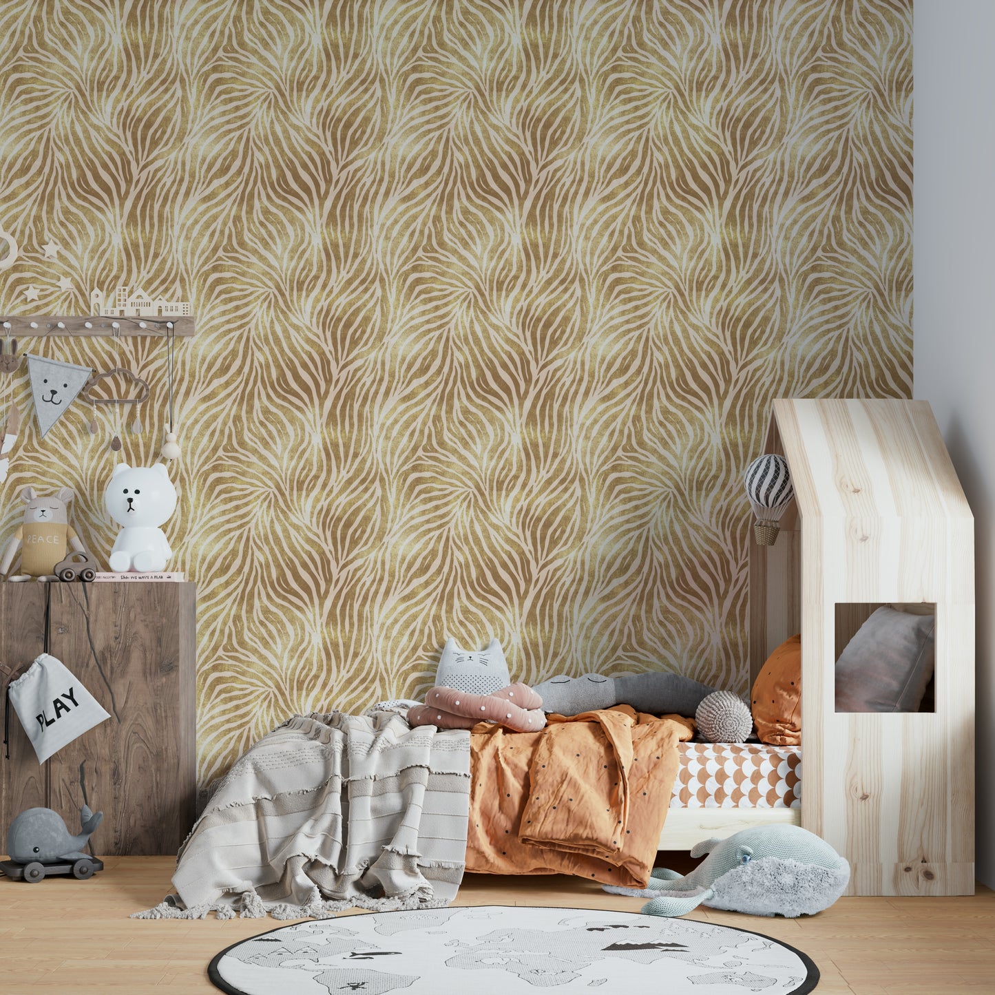 Textured Gold Zebra Print Wallpaper⁠