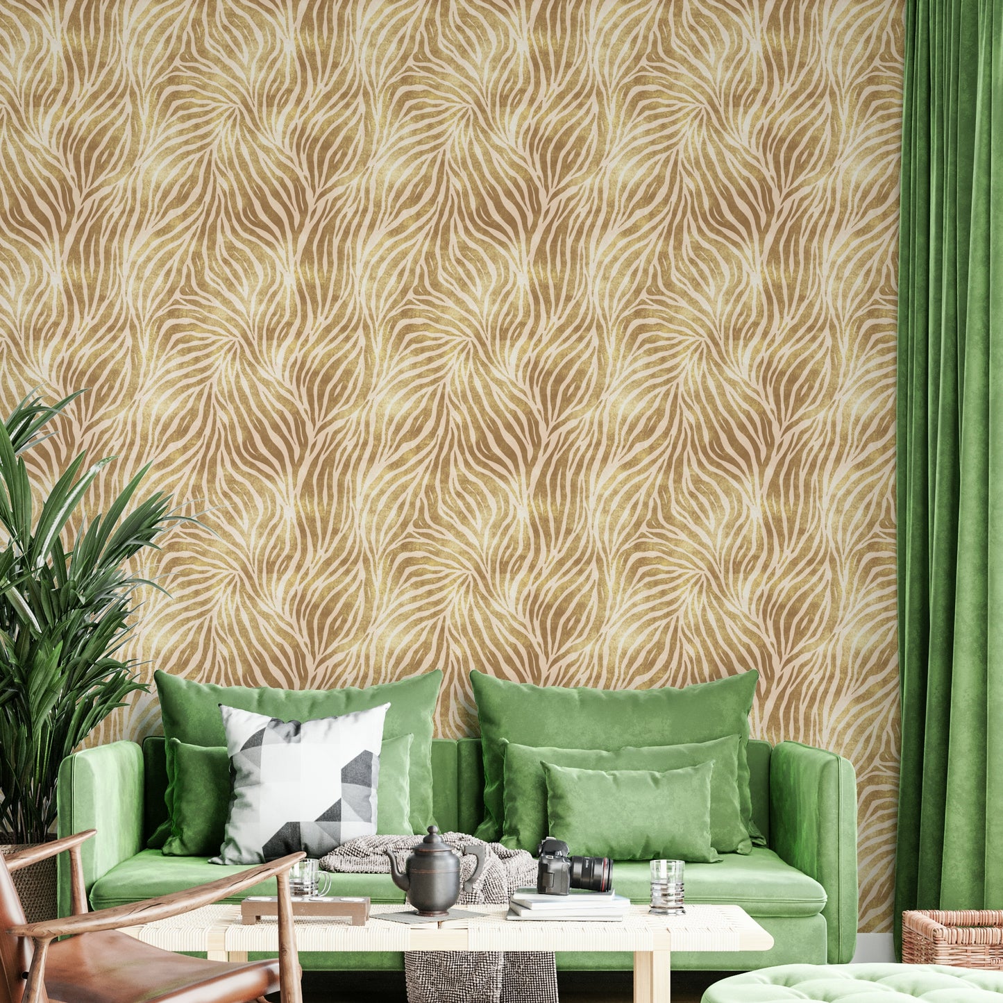Textured Gold Zebra Print Wallpaper⁠