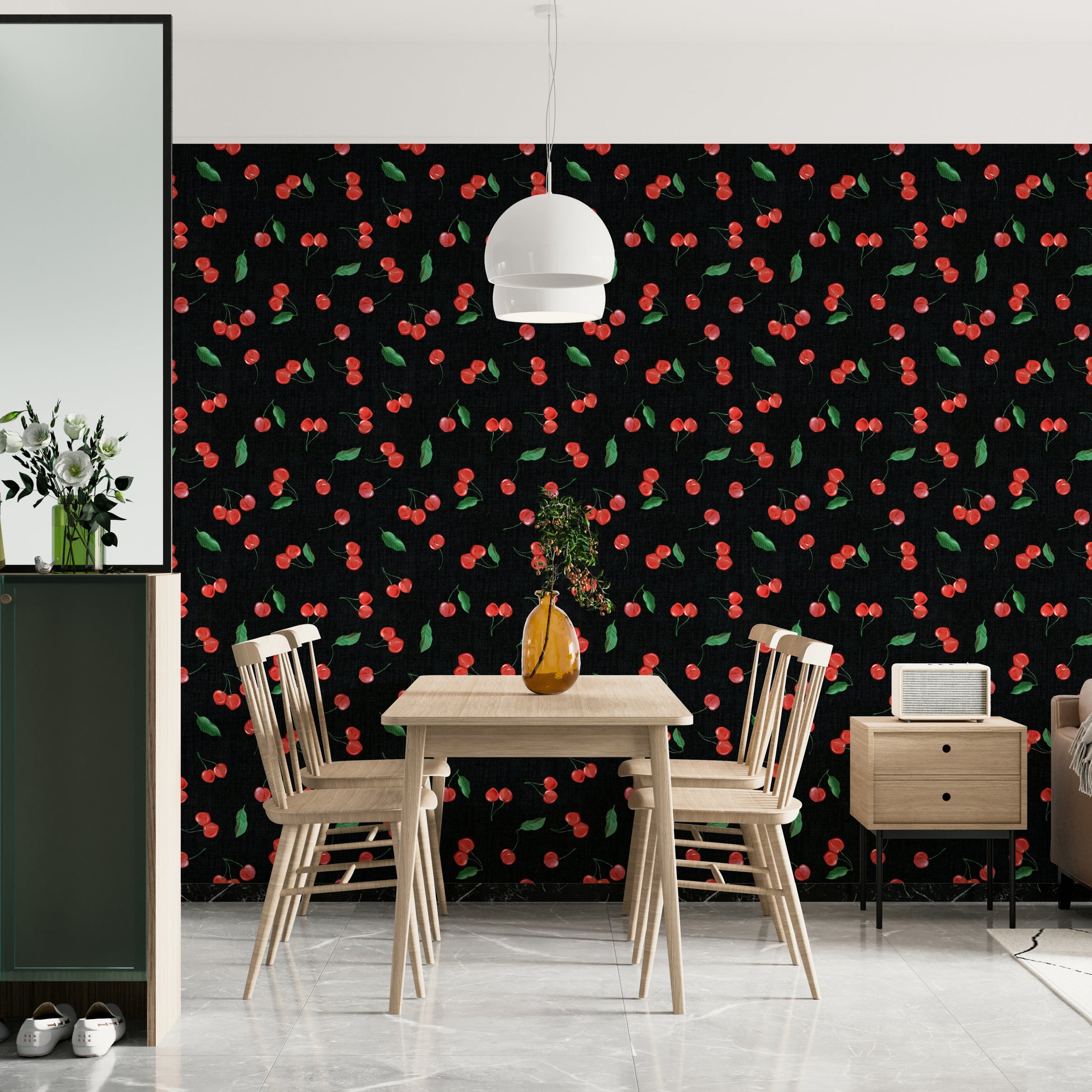 Artistic black cherry wallpaper with brushstroke detail

