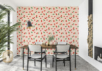 Whimsical fruit wallpaper with scattered cherries

