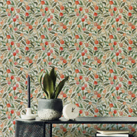 Painterly fruit wallpaper with cherries and warm hues

