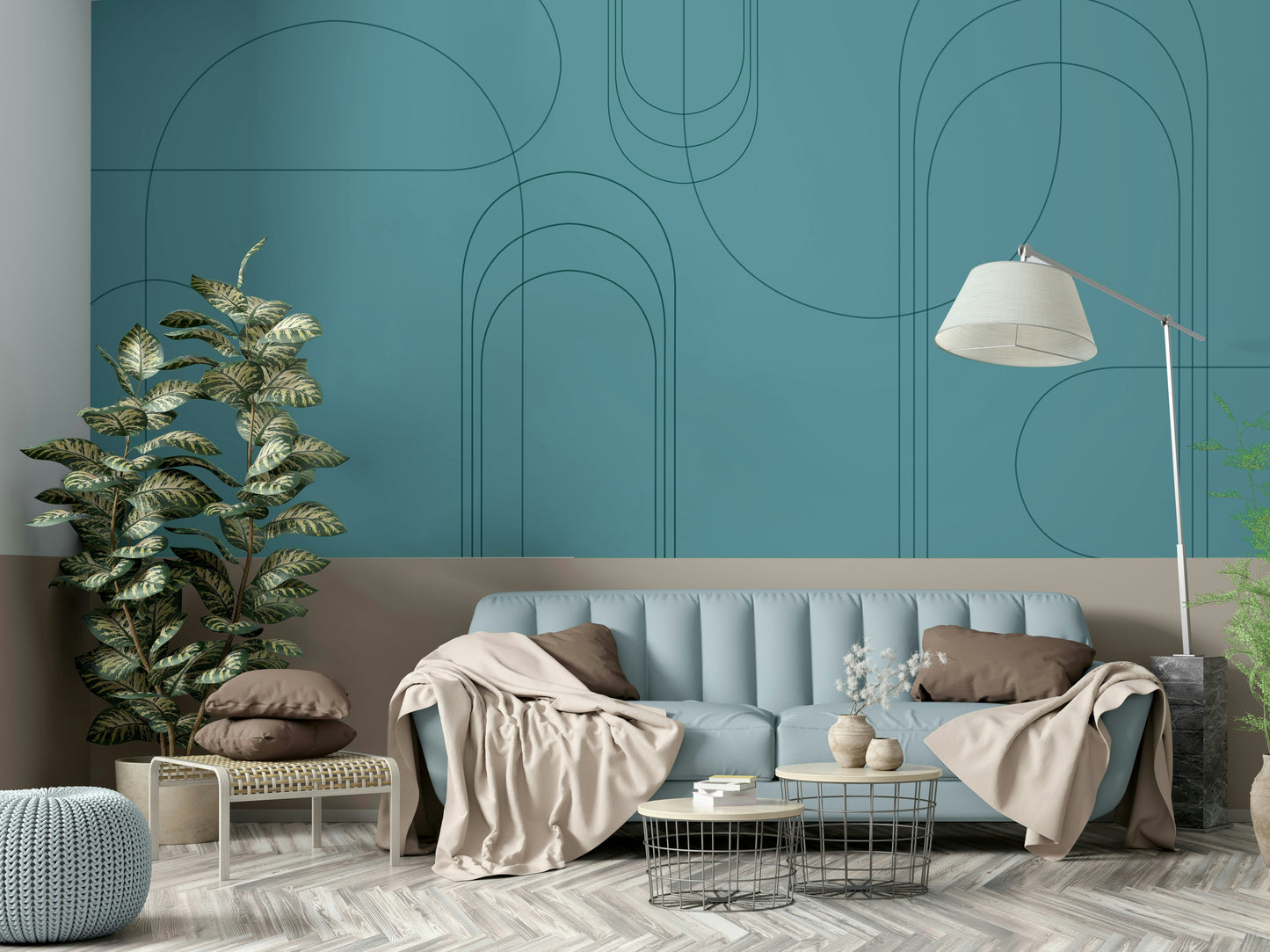 Turquoise Abstract Arches Wall Mural