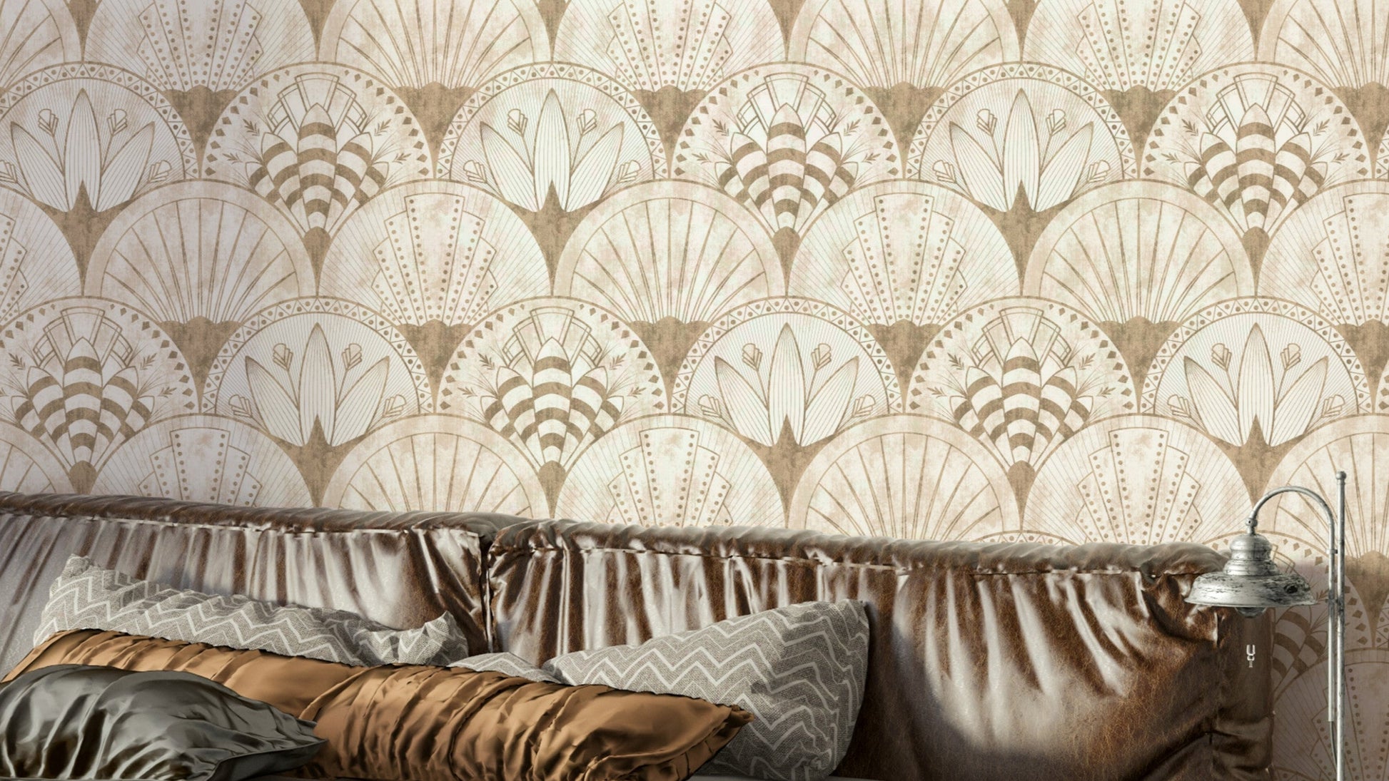 Beige Art Deco fan wall mural

