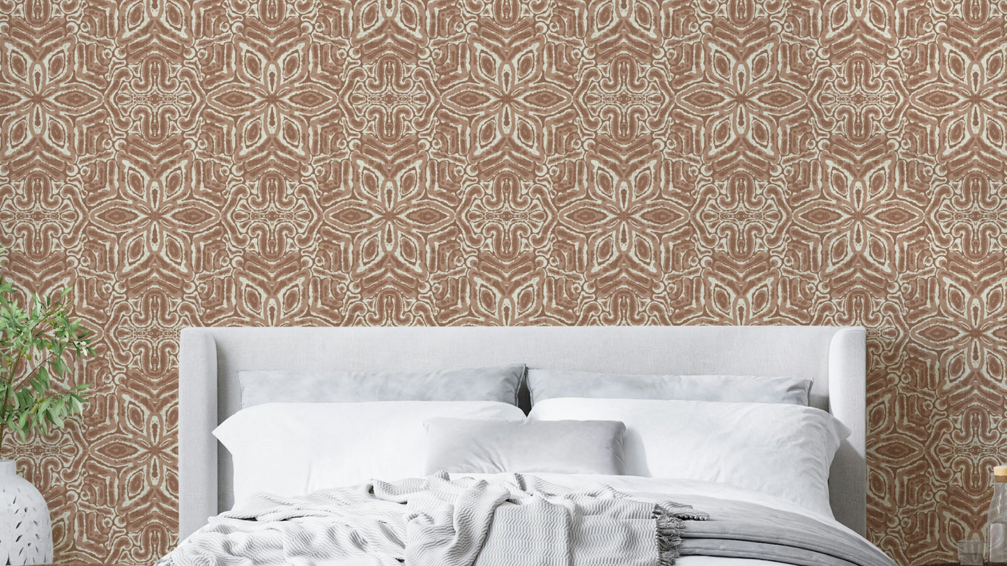 Mocha floral batik wall mural

