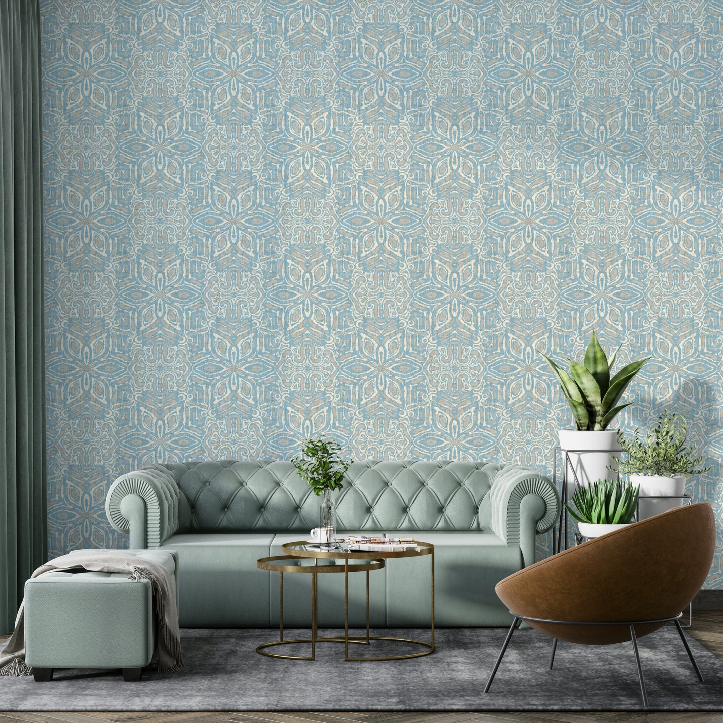 Muted blue patterned wallpaper

