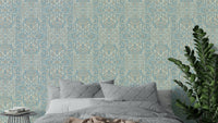 Muted blue batik floral mural

