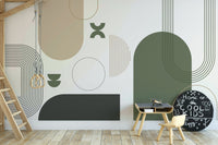 Soft tone mural with vintage curves and design

