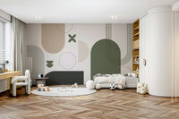 Graphic wall mural featuring retro minimalist art

