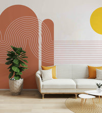 Soft color sunset mural with minimalist tones

