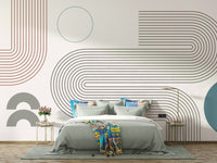 Geometric line mural in vintage modern colors

