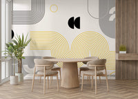 Geometric Mural in Yellow and Gray Tones


