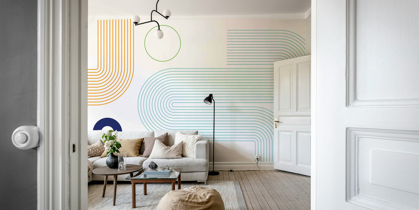 Clean geometric mural with flowing shapes

