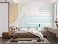 Elegant curved line mural in muted colors


