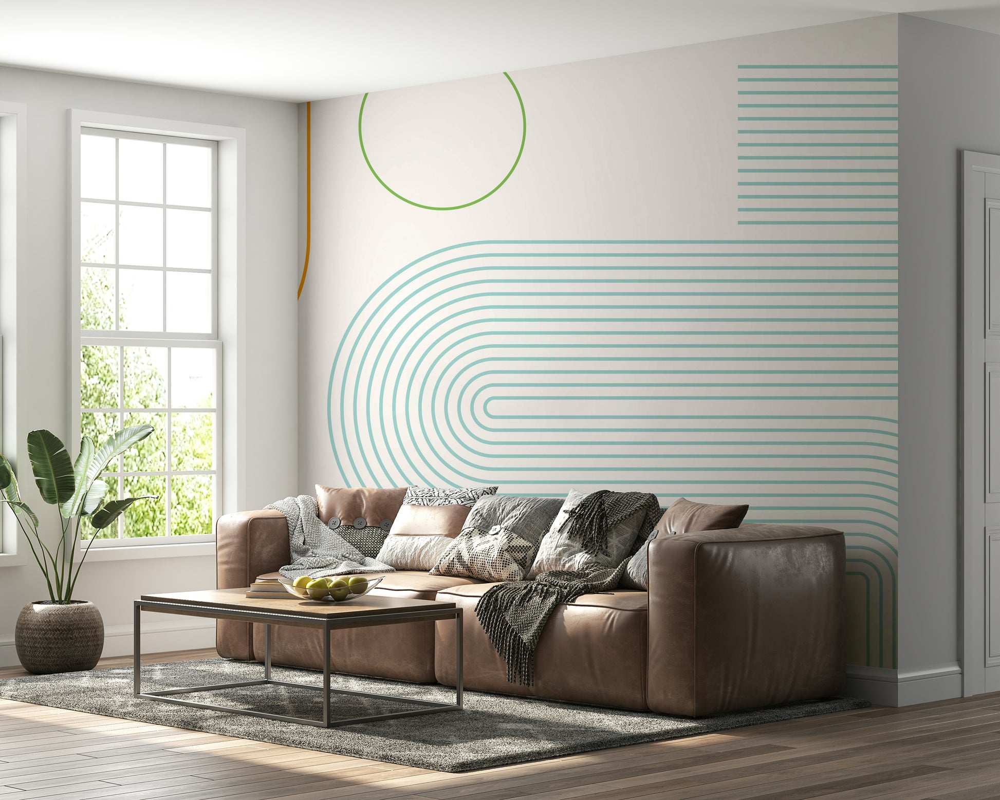 Contemporary wall mural featuring linear movement

