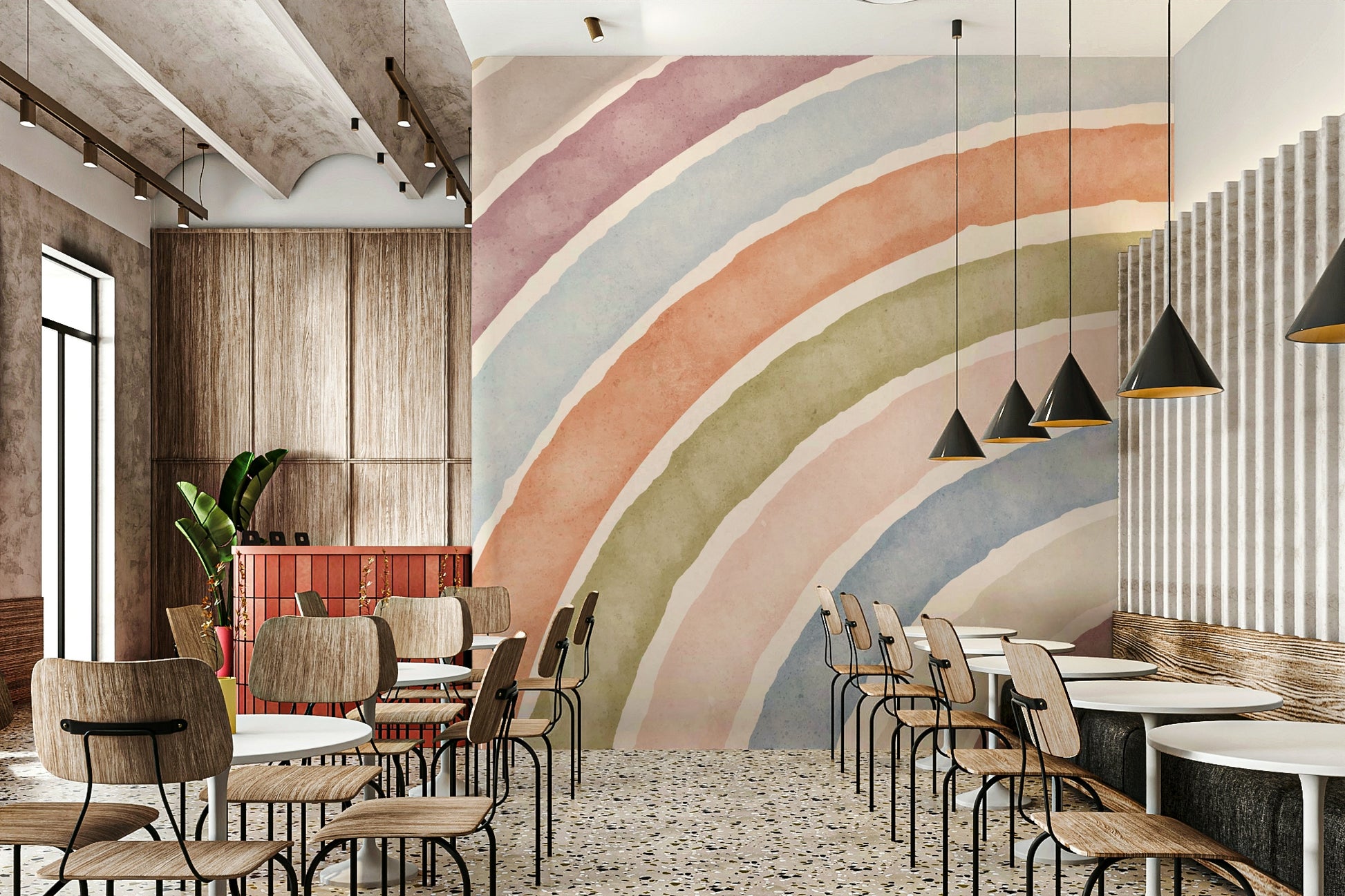 Calm color rainbow wall design

