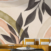 Soft botanical watercolor mural for interiors

