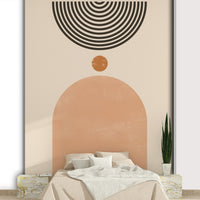 Mid-century modern wall mural in warm earthy tones

