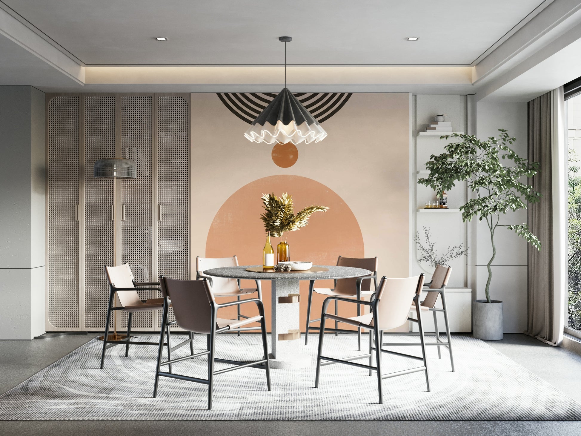 Sophisticated mid-century pattern wallpaper mural

