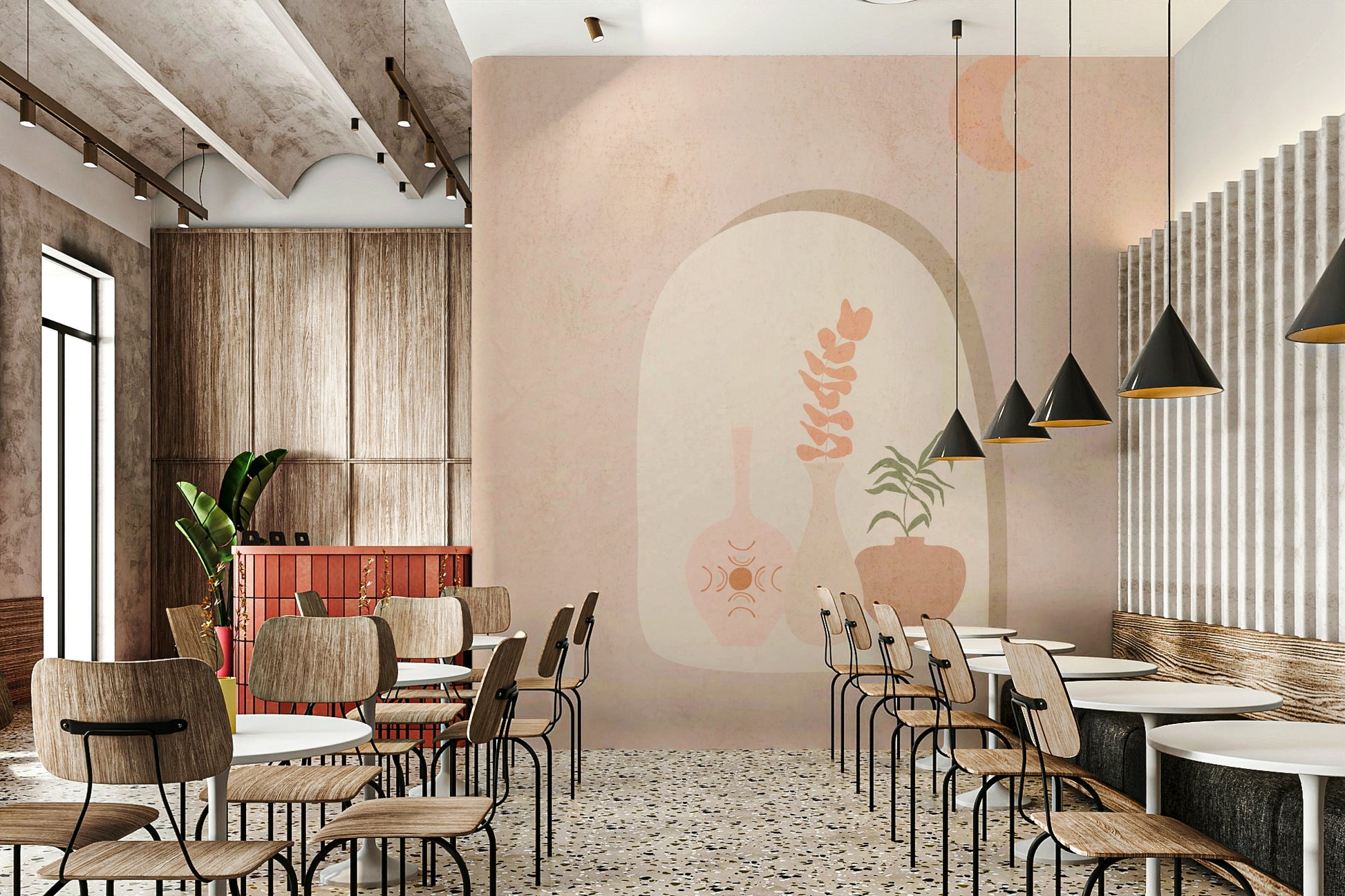 Soft terracotta and beige boho landscape mural

