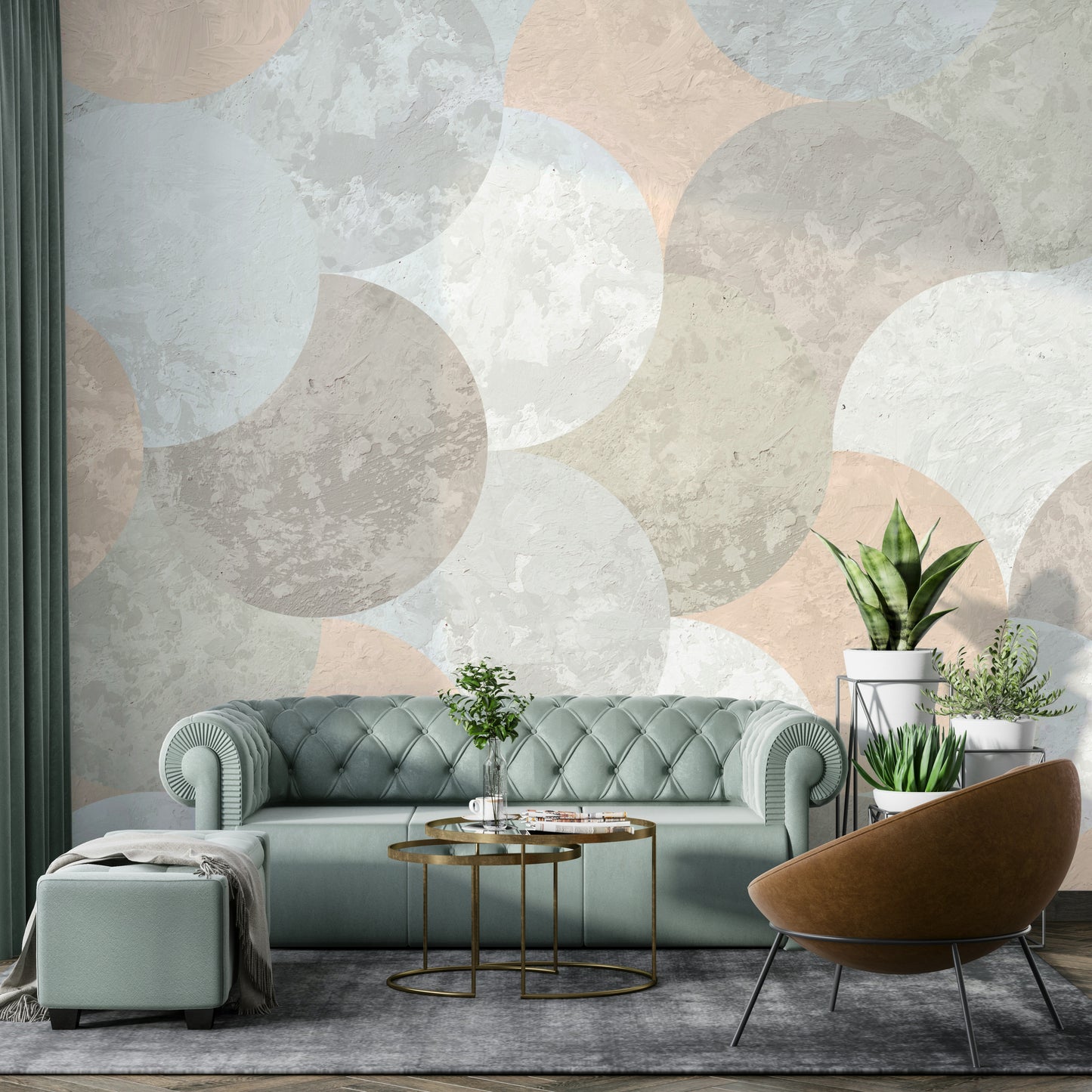 Earth tone geometric wall design

