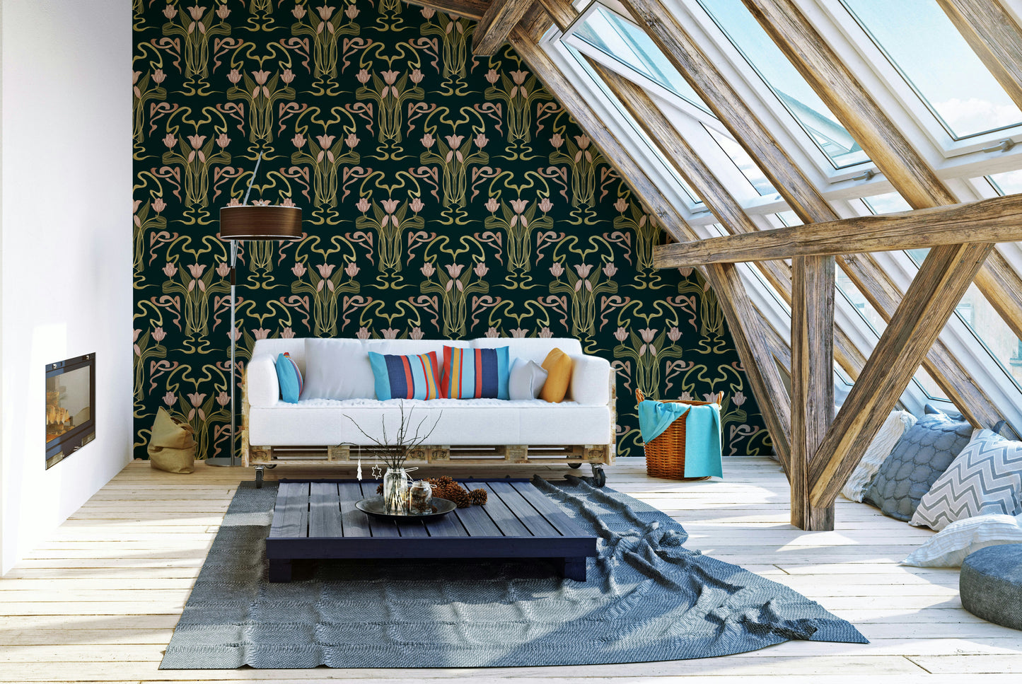 Mural wallpaper with tulip shapes

