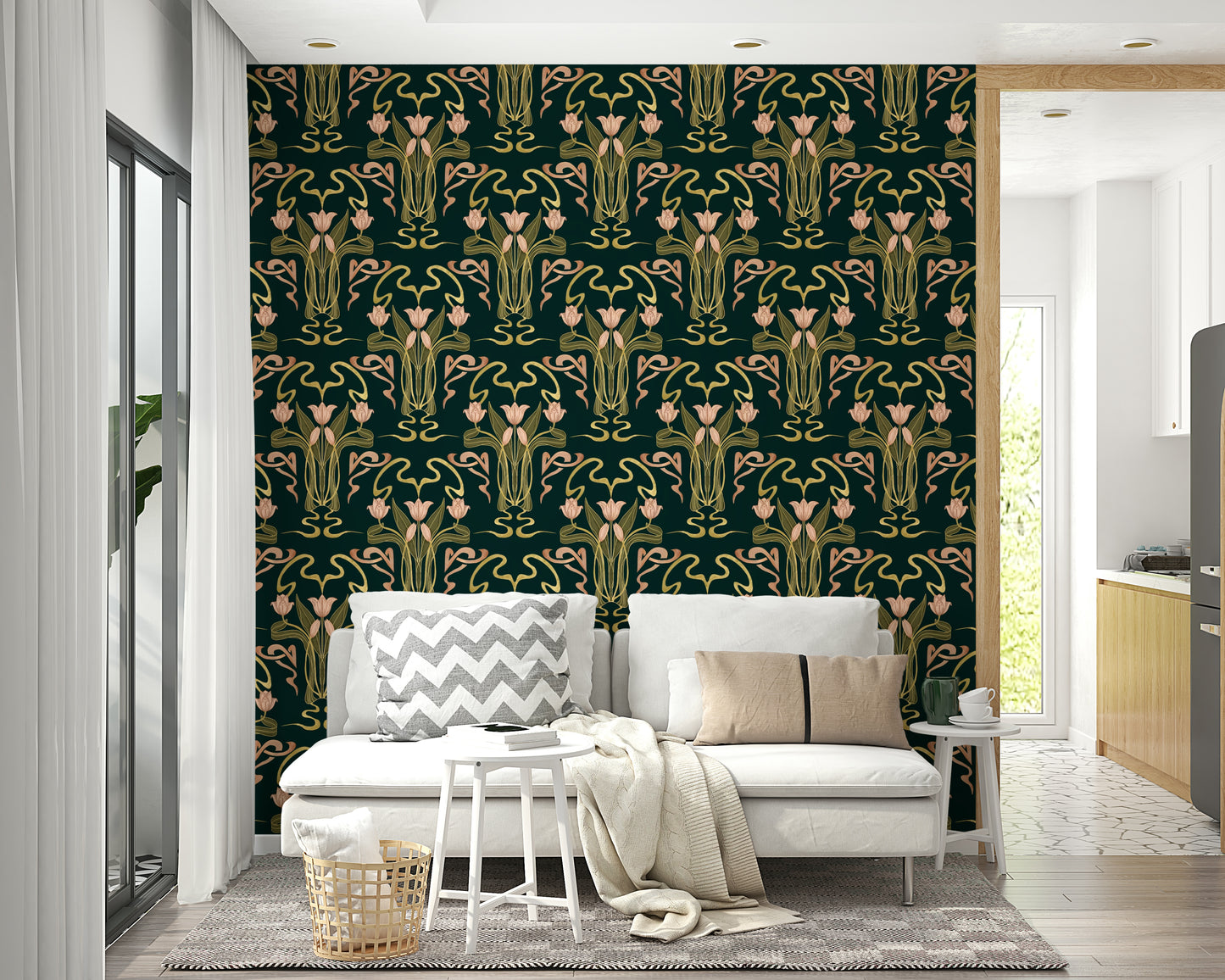 Structured green tulip mural

