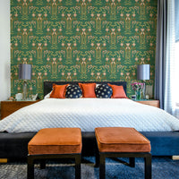 Botanical green deco wall mural

