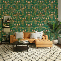 Deep green mural wallpaper design

